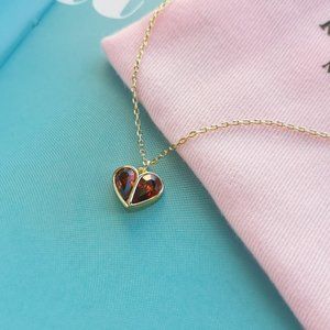 red rock solid stone heart mini pendant necklace
